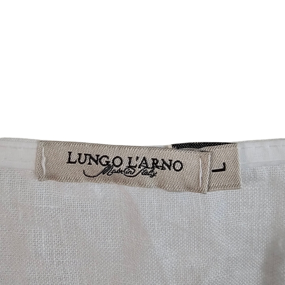Lungo L’Arno Women’s Large White Linen Embroidered Blouse Tunic Top Coastal 90s - Picture 4 of 6